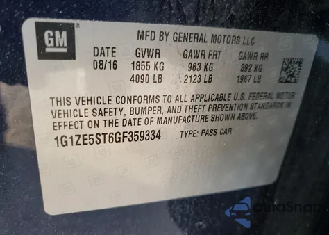 2016 Chevrolet Malibu Lt from USA, damaged, VIN 1G1ZE5ST6GF359334